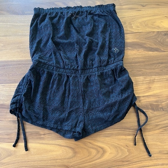 VICTORIA'S SECRET Knit Strapless Swim Coverup Romper Ruched Sides, Black S - Picture 1 of 5